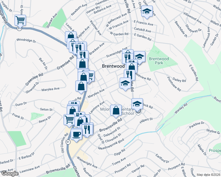 map of restaurants, bars, coffee shops, grocery stores, and more near 221 Munsey Avenue in Pittsburgh