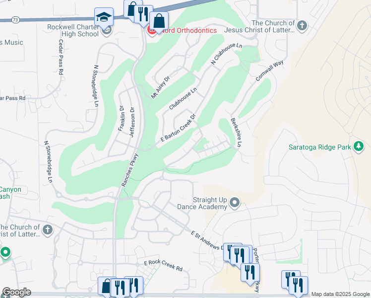 map of restaurants, bars, coffee shops, grocery stores, and more near 3843 East Cunninghill Drive in Eagle Mountain