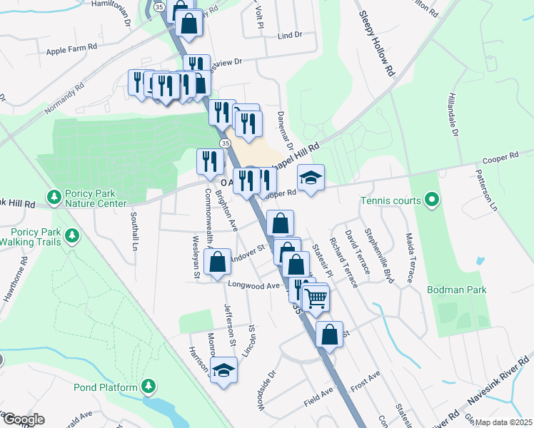 map of restaurants, bars, coffee shops, grocery stores, and more near 1 Walnut Avenue in Red Bank