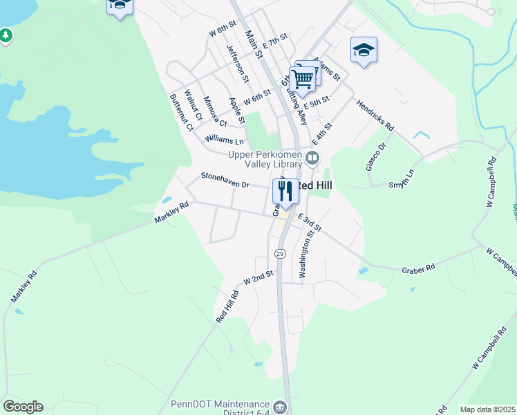 map of restaurants, bars, coffee shops, grocery stores, and more near 224 Stonehaven Drive in Red Hill