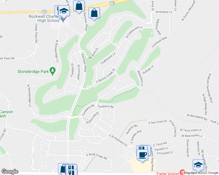 map of restaurants, bars, coffee shops, grocery stores, and more near 3841 East Cunninghill Drive in Eagle Mountain