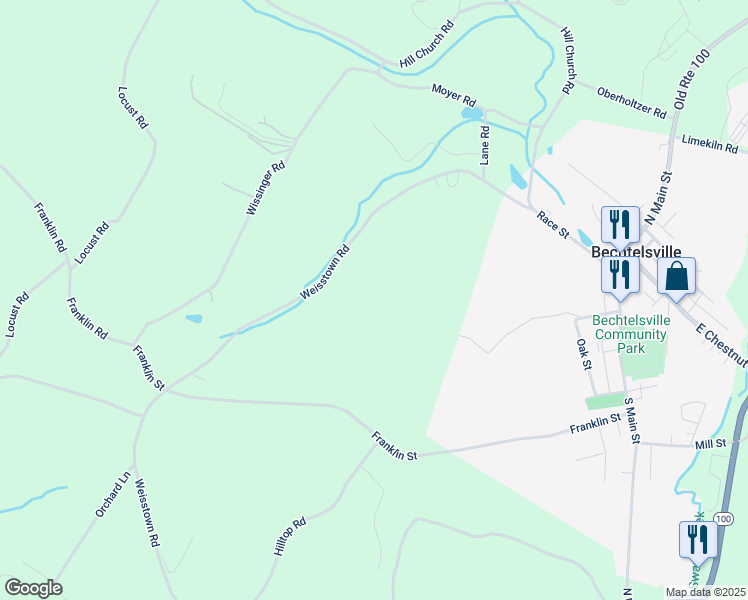 map of restaurants, bars, coffee shops, grocery stores, and more near 454 Franklin Road in Boyertown