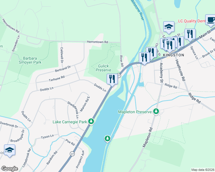 map of restaurants, bars, coffee shops, grocery stores, and more near 1038 Princeton Kingston Road in Princeton