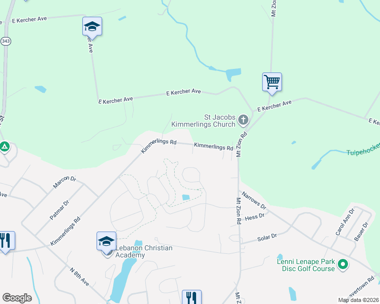 map of restaurants, bars, coffee shops, grocery stores, and more near 887 Kimmerlings Road in Lebanon