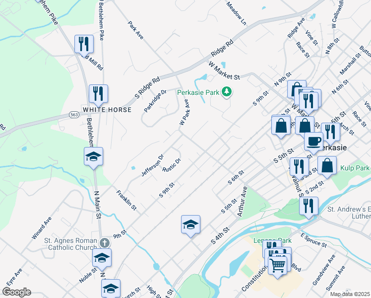 map of restaurants, bars, coffee shops, grocery stores, and more near 509 Concord Place in Perkasie