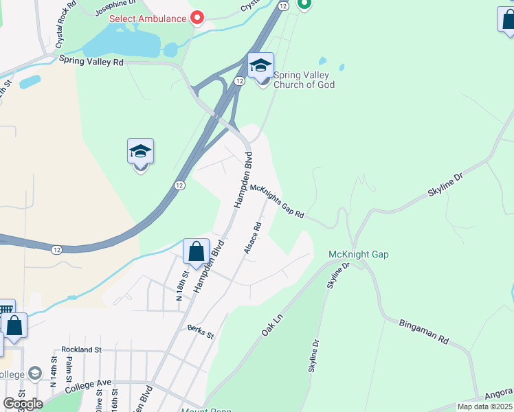 map of restaurants, bars, coffee shops, grocery stores, and more near 1900 McKnights Gap Road in Reading