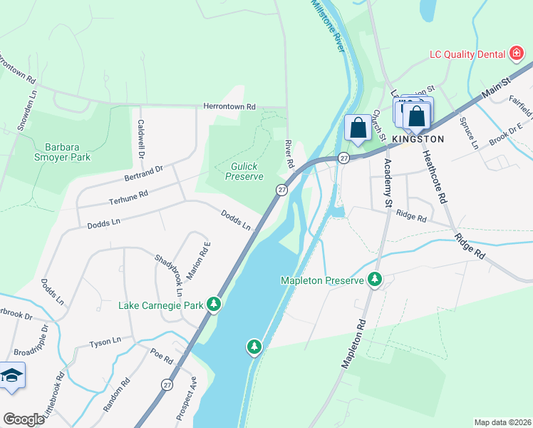 map of restaurants, bars, coffee shops, grocery stores, and more near 1073 Princeton Kingston Road in Princeton