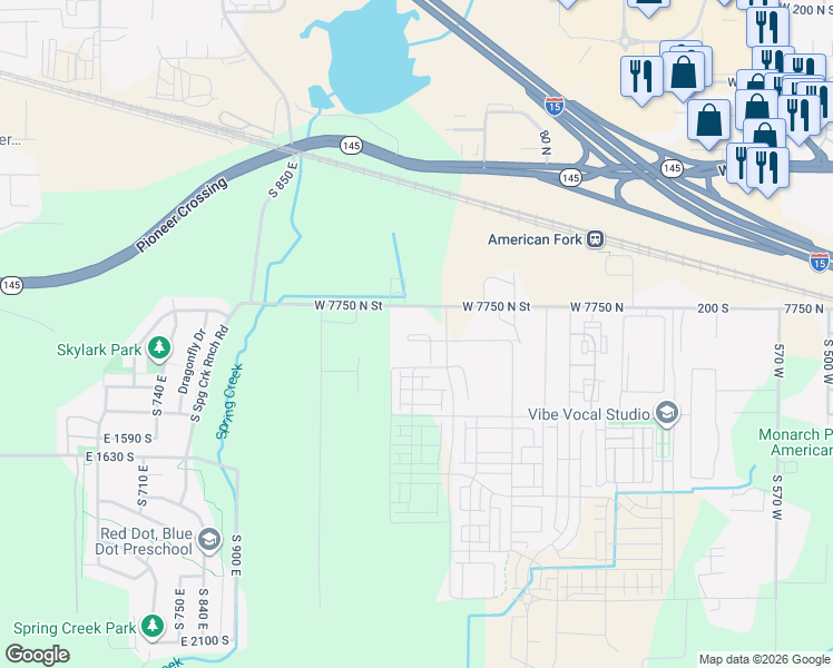 map of restaurants, bars, coffee shops, grocery stores, and more near 1200 North 200 West in American Fork