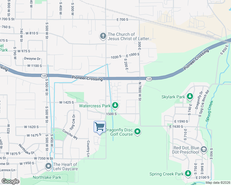 map of restaurants, bars, coffee shops, grocery stores, and more near 1281 South 50 East in Lehi