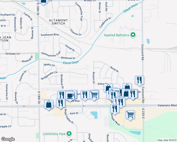 map of restaurants, bars, coffee shops, grocery stores, and more near 3122 Runyon Drive in Lafayette