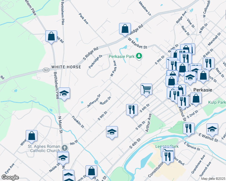 map of restaurants, bars, coffee shops, grocery stores, and more near 509 Concord Place in Perkasie