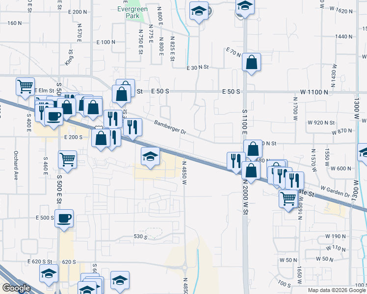 map of restaurants, bars, coffee shops, grocery stores, and more near 903 East 180 South in American Fork