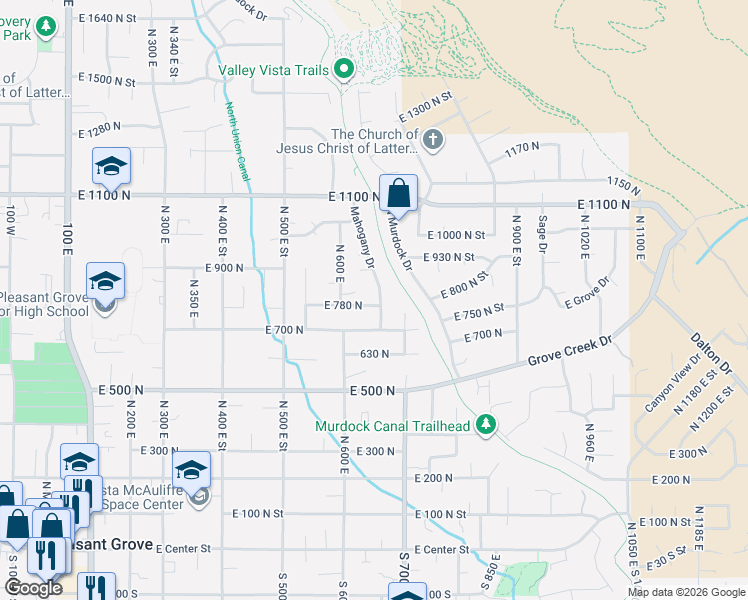 map of restaurants, bars, coffee shops, grocery stores, and more near 804 Mahogany Drive in Pleasant Grove