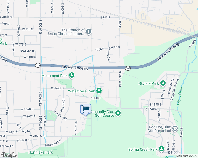 map of restaurants, bars, coffee shops, grocery stores, and more near 1249 South 100 East in Lehi