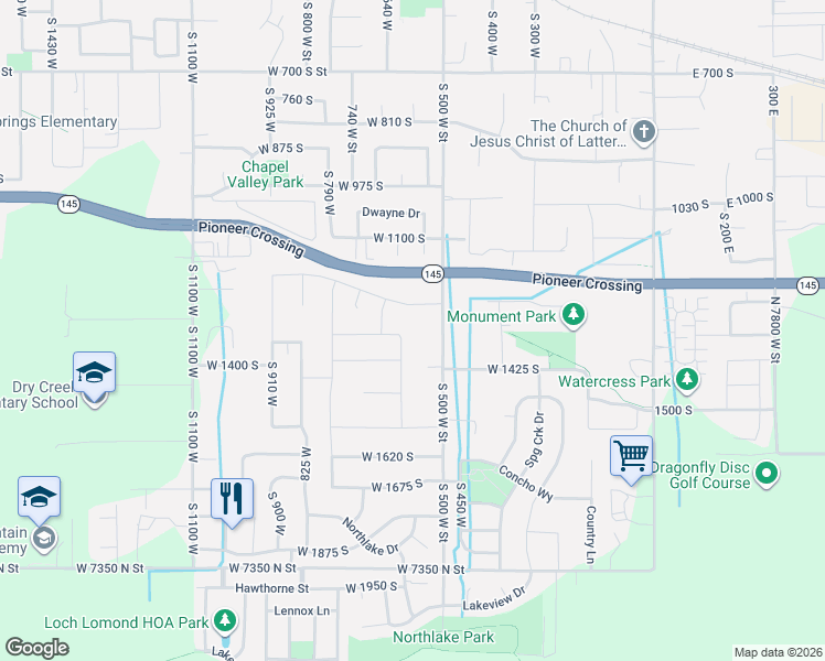 map of restaurants, bars, coffee shops, grocery stores, and more near 541 West 1250 South in Lehi