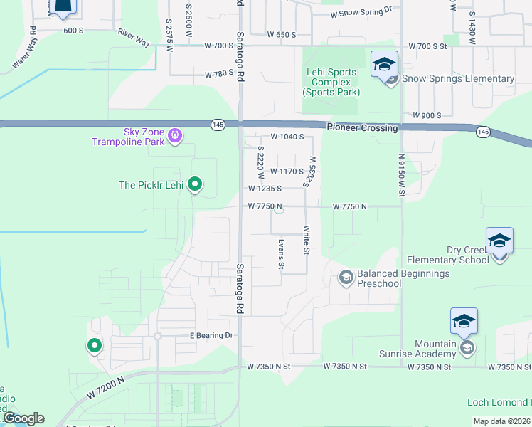 map of restaurants, bars, coffee shops, grocery stores, and more near 2216 1300 South in Lehi