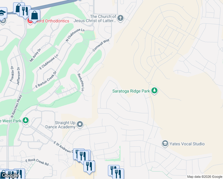 map of restaurants, bars, coffee shops, grocery stores, and more near 8838 Suffolk Lane in Eagle Mountain