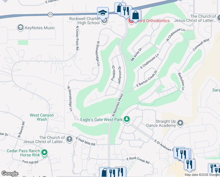 map of restaurants, bars, coffee shops, grocery stores, and more near 8703 Franklin Drive in Eagle Mountain