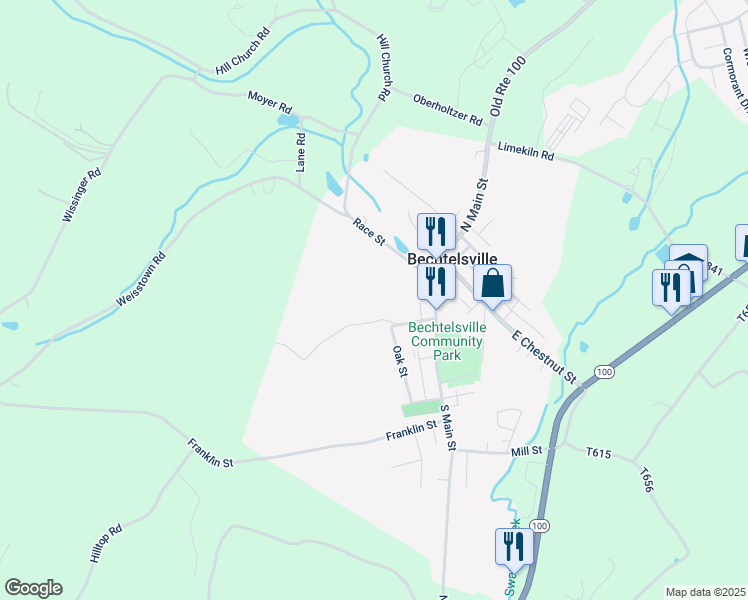 map of restaurants, bars, coffee shops, grocery stores, and more near 22 Race Street in Bechtelsville