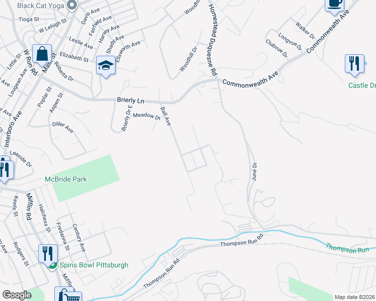 map of restaurants, bars, coffee shops, grocery stores, and more near 4924 Ball Avenue in West Mifflin