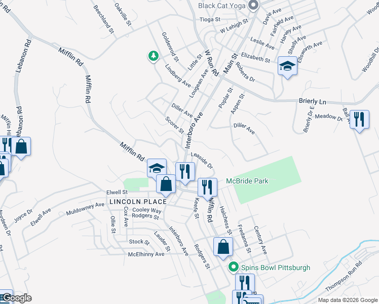 map of restaurants, bars, coffee shops, grocery stores, and more near 5018 Interboro Avenue in Pittsburgh
