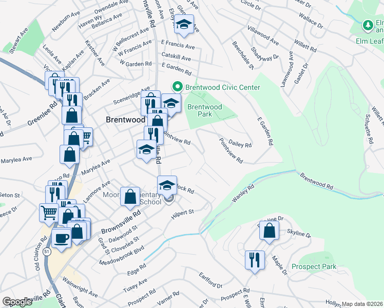 map of restaurants, bars, coffee shops, grocery stores, and more near 41 Pointview Road in Pittsburgh