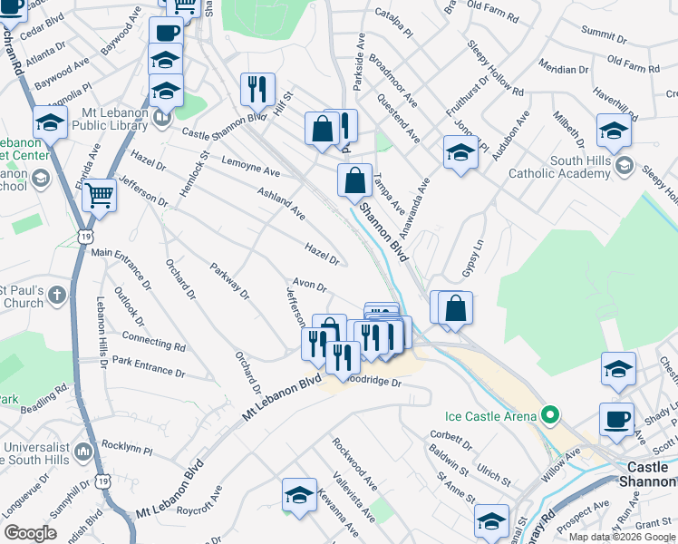 map of restaurants, bars, coffee shops, grocery stores, and more near 372 Ashland Avenue in Pittsburgh