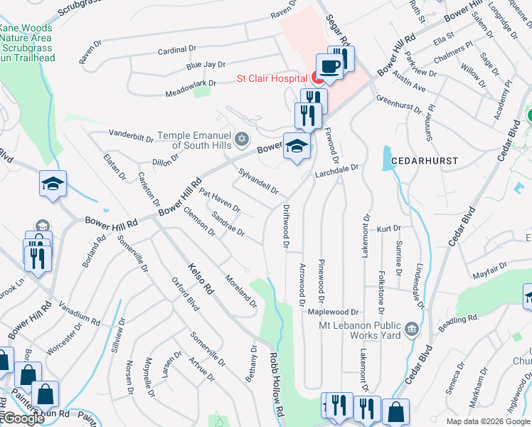map of restaurants, bars, coffee shops, grocery stores, and more near 1374 Craigview Drive in Pittsburgh