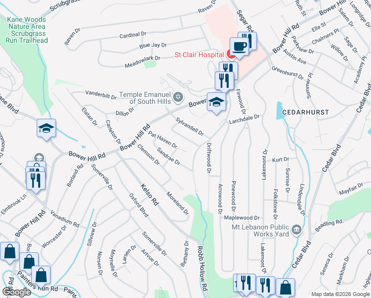 map of restaurants, bars, coffee shops, grocery stores, and more near 1374 Craigview Drive in Pittsburgh