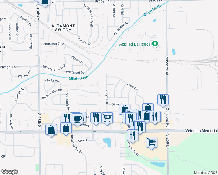 map of restaurants, bars, coffee shops, grocery stores, and more near 2712-2798 Gulfstream Lane in Lafayette