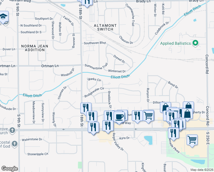 map of restaurants, bars, coffee shops, grocery stores, and more near 2015 Starks Circle in Lafayette