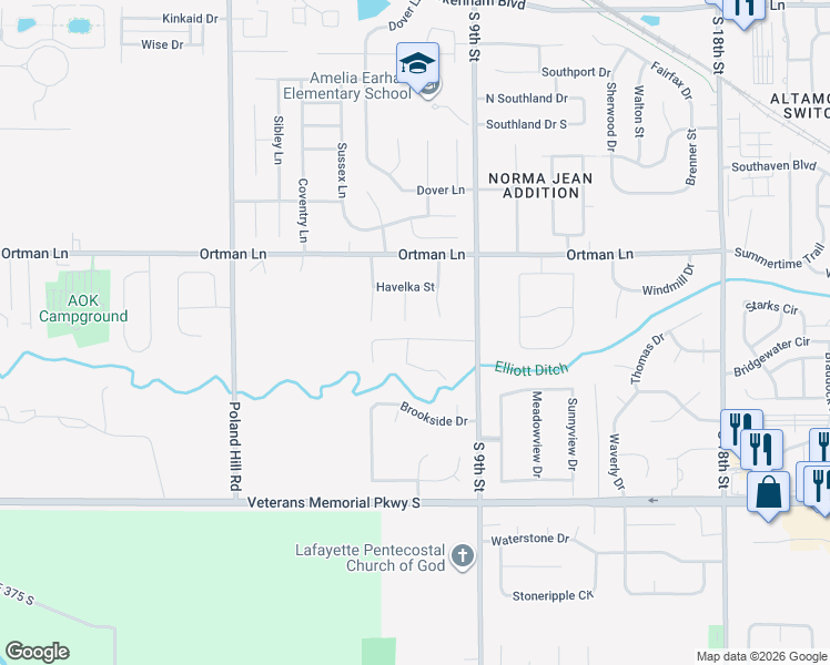 map of restaurants, bars, coffee shops, grocery stores, and more near 3624 Golden Ln in Lafayette