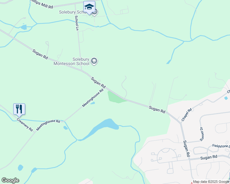 map of restaurants, bars, coffee shops, grocery stores, and more near 2670 North Sugan Road in New Hope