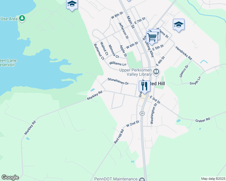 map of restaurants, bars, coffee shops, grocery stores, and more near 323 West 3rd Street in Red Hill
