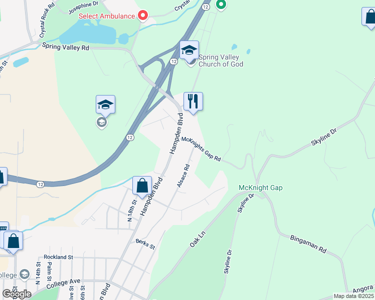 map of restaurants, bars, coffee shops, grocery stores, and more near 1900 McKnights Gap Road in Reading