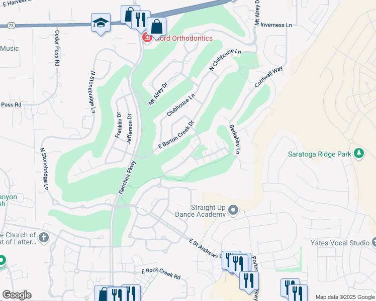map of restaurants, bars, coffee shops, grocery stores, and more near 3867 East Cunninghill Drive in Eagle Mountain