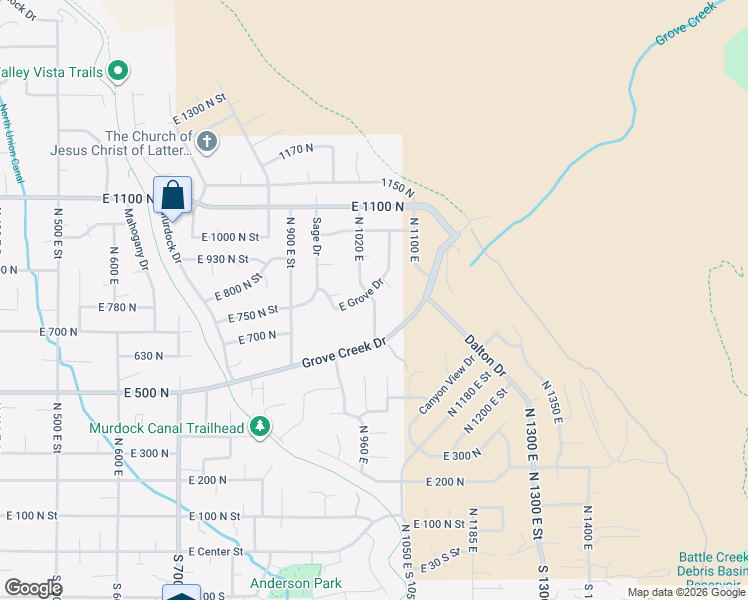 map of restaurants, bars, coffee shops, grocery stores, and more near 850 North 1020 East in Pleasant Grove
