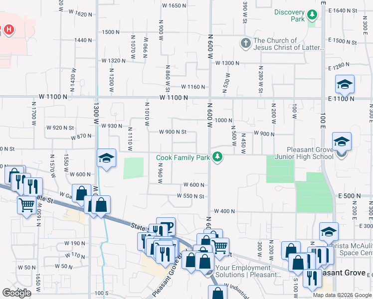 map of restaurants, bars, coffee shops, grocery stores, and more near 792 West 810 North in Pleasant Grove