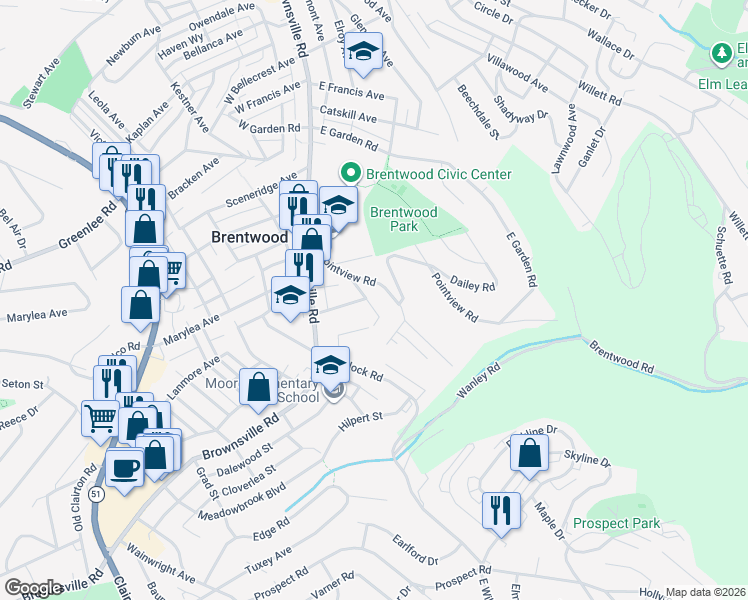 map of restaurants, bars, coffee shops, grocery stores, and more near 41 Pointview Road in Pittsburgh