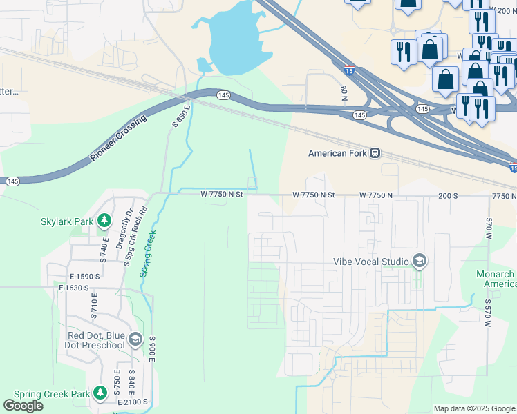 map of restaurants, bars, coffee shops, grocery stores, and more near 1200 North 200 West in American Fork