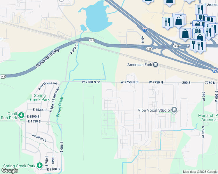 map of restaurants, bars, coffee shops, grocery stores, and more near 1126 West 250 South in American Fork
