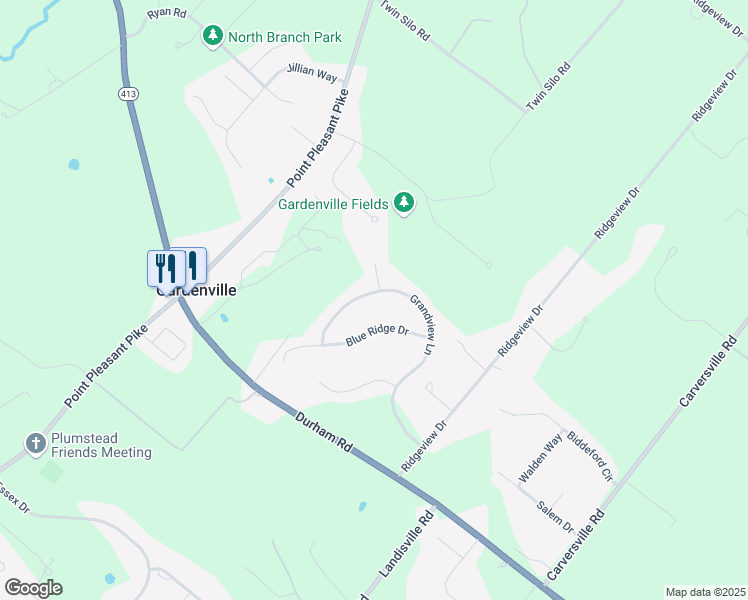 map of restaurants, bars, coffee shops, grocery stores, and more near 5474 Grandview Lane in Doylestown