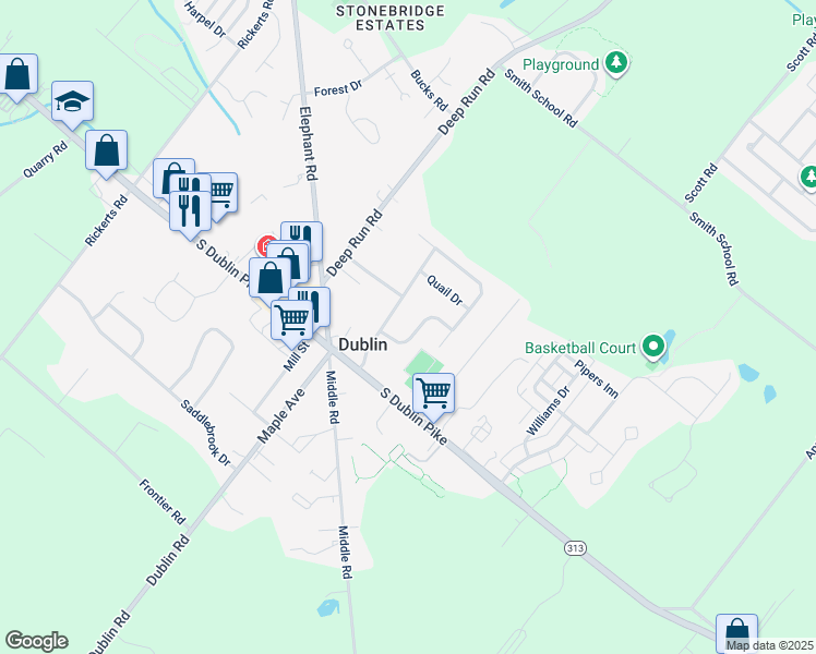 map of restaurants, bars, coffee shops, grocery stores, and more near 106 Fox Hollow Road in Dublin