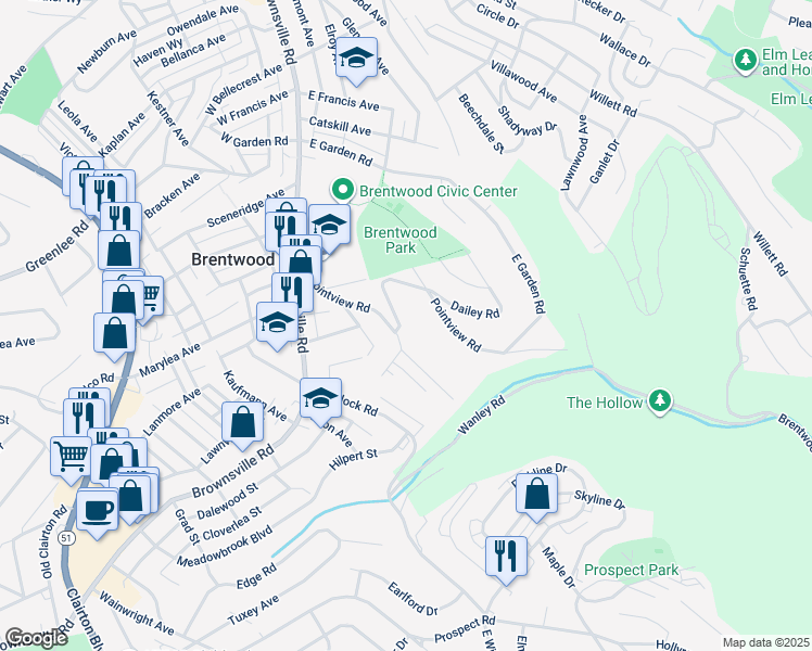 map of restaurants, bars, coffee shops, grocery stores, and more near 68 Pointview Rd in Pittsburgh