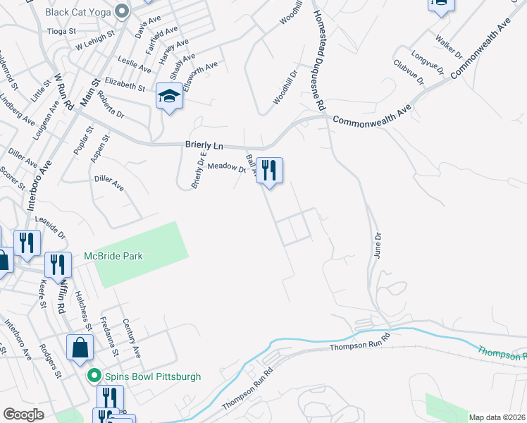 map of restaurants, bars, coffee shops, grocery stores, and more near 4924 Ball Avenue in West Mifflin