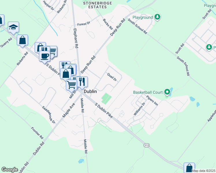 map of restaurants, bars, coffee shops, grocery stores, and more near 111 Fox Hollow Road in Dublin