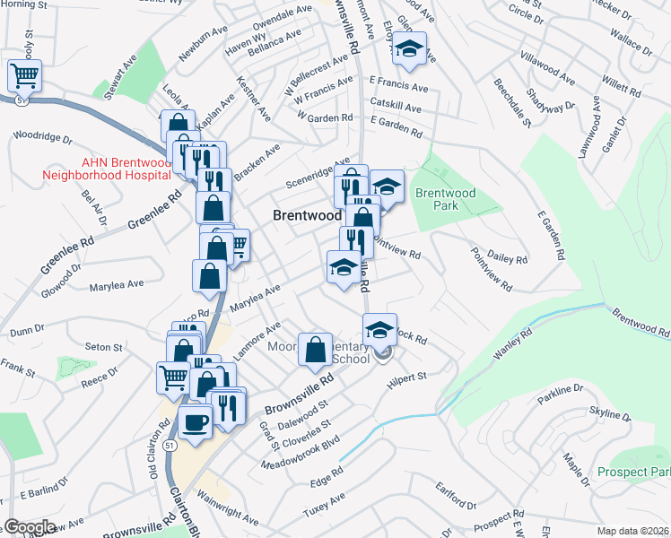 map of restaurants, bars, coffee shops, grocery stores, and more near 32 Marylea Avenue in Pittsburgh