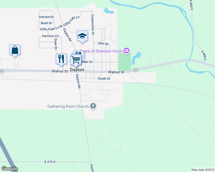 map of restaurants, bars, coffee shops, grocery stores, and more near 752 Shady Lane in Dayton