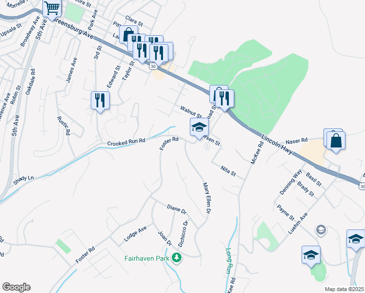 map of restaurants, bars, coffee shops, grocery stores, and more near 271 Mary Ellen Drive in North Versailles