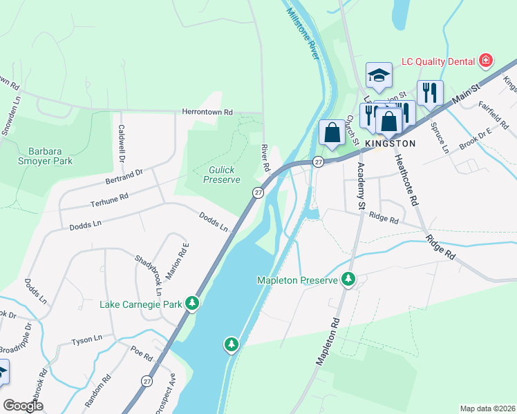 map of restaurants, bars, coffee shops, grocery stores, and more near 1073 Princeton Kingston Road in Princeton